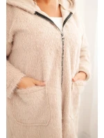 Dámský plášť Plus Size z viskózy se zapínáním na zip a kapucí béžový