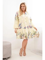 Dámské bavlněné šaty Plus Size s výstřihem do V a knoflíky květinový vzor žlutá