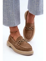 Dámské semišové mokasíny na ploché podrážce s ozdobou D&A TW101 hnědé