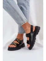 Eko Kožené Sandály S Přezkami Černé Vulinea
