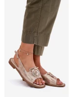 Elegantní Sandály S Dekorací Na Plochém Podpatku S.Barski KV51-003 Růžové Zlato