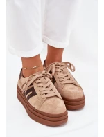 Dámské sneakersy na platformě z přírodní semiše béžové Eldira