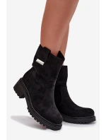 Zateplené dámské kotníkové boty na nízkém podpatku černé Mirellea