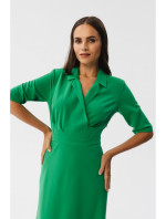 S348 Plášťové šaty se zavinovací přední částí a límečkem - zelené