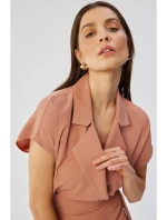 S363 Košilové šaty s páskem na zavázání - růžové S363 Košilové šaty s páskem na zavázání - růžové