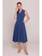 S409 Košilové šaty ve fitted střihu - modré