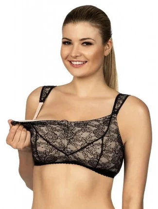 Dámská podprsenka mama 3089 Černá s béžovou - LupoLine Dámská podprsenka mama 3089 Černá s béžovou - LupoLine