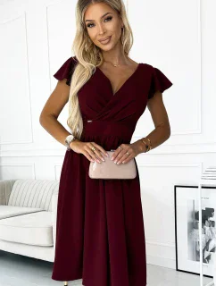 425-4 MATILDE Šaty s výstřihem a krátkými rukávy - Bordeaux