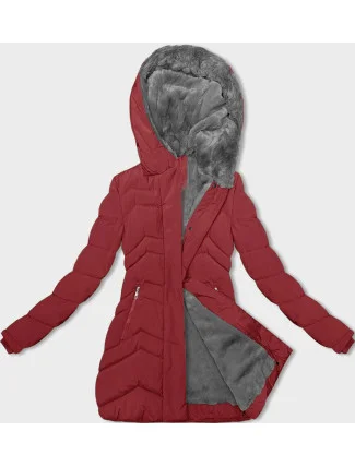 Červená dámská zimní bunda s kožešinovou podšívkou (LHD-23023) Červená dámská zimní bunda s kožešinovou podšívkou (LHD-23023)