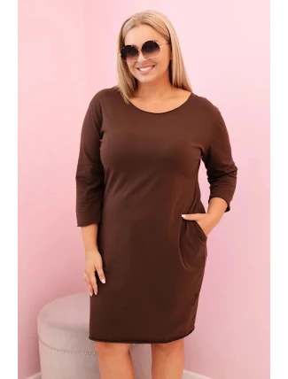 Dámská sukýnka Plus Size s bavlnou jednoduchého střihu a rukávem 3/4 hnědá