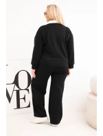 Dámská souprava máslíčko Plus Size s širokými nohavicemi a límečkem černý Dámská souprava máslíčko Plus Size s širokými nohavicemi a límečkem černý