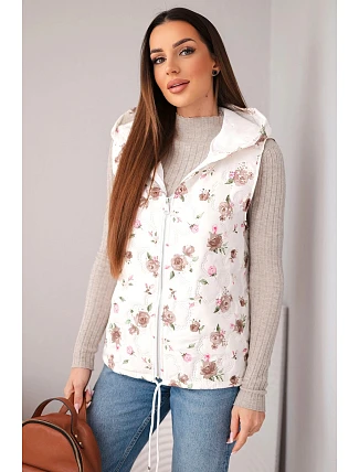 Dámská prošívaná vesta s květinovým vzorem s kapucí fango