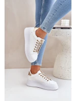 Tenisky Na Platformě S Ozdobnými Šňůrkami Bílá-Zlatá Fonetha