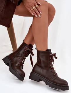 Oteplené dámské boty s ozdobným šněrováním čokoládové Elindra