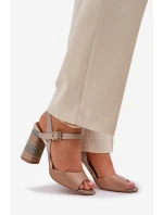 Kožené elegantní sandály na podpatku tmavě béžové Laura Messi 2136