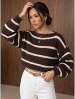 Dámský oversize svetr s pruhy v čokoládové barvě FashionStreet MY2644 Dámský oversize svetr s pruhy v čokoládové barvě FashionStreet MY2644