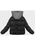 Černá dámská zimní bunda s úpletovou kapucí (B8213-1)