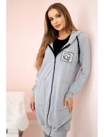 Dámská delší mikina s kapucí a zipem šedý