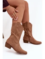 Dámské kotníkové boty cowgirl na podpatku – béžové Lovelle