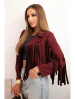 Dámská semišová bunda s třásněmi bordó