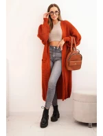 Dlouhý kardigan svetr rudy