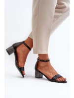 Dámské sandály z eko kůže na zdobeném podpatku černé Wiatalia