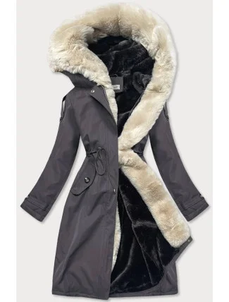 Grafitovo-ecru-grafitová dámská bavlněná zimní bunda (fm03-f11) Grafitovo-ecru-grafitová dámská bavlněná zimní bunda (fm03-f11)