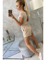 Bavlněná souprava se šortkami béžová