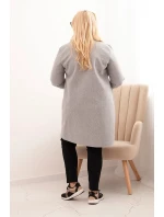 Dámský elegantní kabát Plus Size s límcem a velkými kapsami šedý