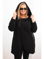 Dámská mikina Plus Size zateplená s kapucí a asymetrickým zipem černá
