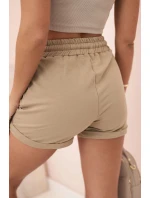 Dámské bavlněné kraťasy s gumou a zavazováním v pase camel
