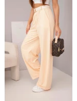 Dámské bavlněné kalhoty se širokou nohavicí a s páskem meruňkové