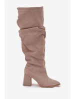 Dámské zmačkané kozačky na podpatku 4228 Béžová - Zazoo Dámské zmačkané kozačky na podpatku 4228 Béžová - Zazoo