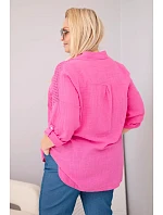 Dámská bavlněná košile Plus Size s límečkem a krajkovou vložkou růžová