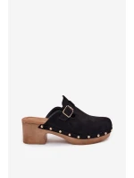 Dámské Pantofle Na Podpatku S Přezkou Černé Veldexina