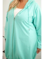 Dámská mikina Plus Size bavlněná s kapucí a zipem mátová