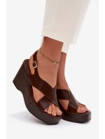 Dámské sandály z eko kůže na platformě Čokoládové Janivra