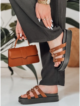 Dámské žabky na platformě PLATOFI camel FashionStreet ZY0880