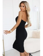 642-1 Korzetové tužkové midi šaty s odhalenými rameny - černé