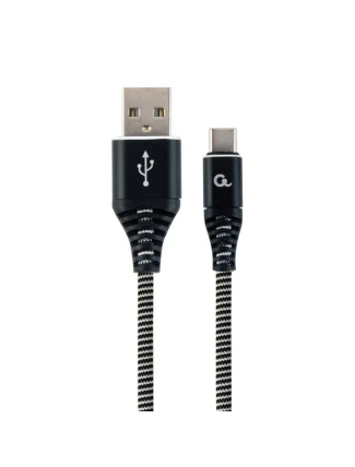 GEMBIRD PREMIUM USB-C 2.0 KABEL (AM/CM) KOVOVÉ ZÁSTRČKY, NYLONOVÉ OPLETENÍ 2M, ČERNÁ/BÍLÁ