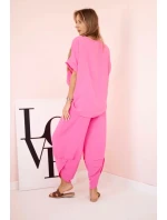 Komplet z viskózy halenka + kalhoty růžový