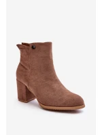 Zamšové dámské botky na podpatku hnědé Selela