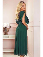 367-1 YANA MIDI šaty s plisovanými volánky a výstřihem - BOTTLE GREEN 367-1 YANA MIDI šaty s plisovanými volánky a výstřihem - BOTTLE GREEN