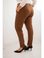 Dámské bavlněné kalhoty Plus Size s elastickým pasem camelové Dámské bavlněné kalhoty Plus Size s elastickým pasem camelové