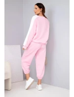 Dámský komplet z měkkého materiálu s lampasem a nápletem světle růžový