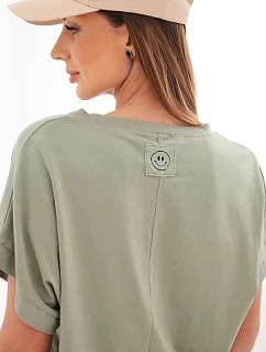 Dámská bavlněná halenka s výstřihem do V a krátkým rukávem khaki