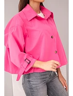 Dámská jarní bavlněná bunda zapínaná na knoflíky s límcem růžová