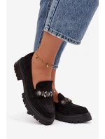 Dámské mokasíny z eko semiše s krystalky Lavisse – černé