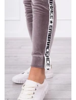 Velurová souprava s ozdobnými stuhami šedá