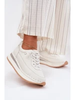 Kožené Dámské Tenisky Na Platformě Big Star RR274A333 Bílé Kožené Dámské Tenisky Na Platformě Big Star RR274A333 Bílé